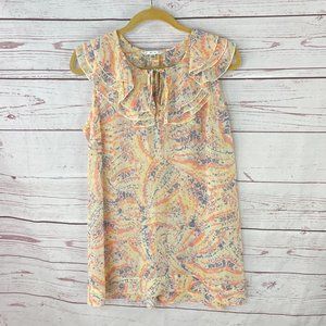 CAbi Women's Peach Sleeveless Semi-Sheer Ruffle Flashback Tunic Shirt Size Med